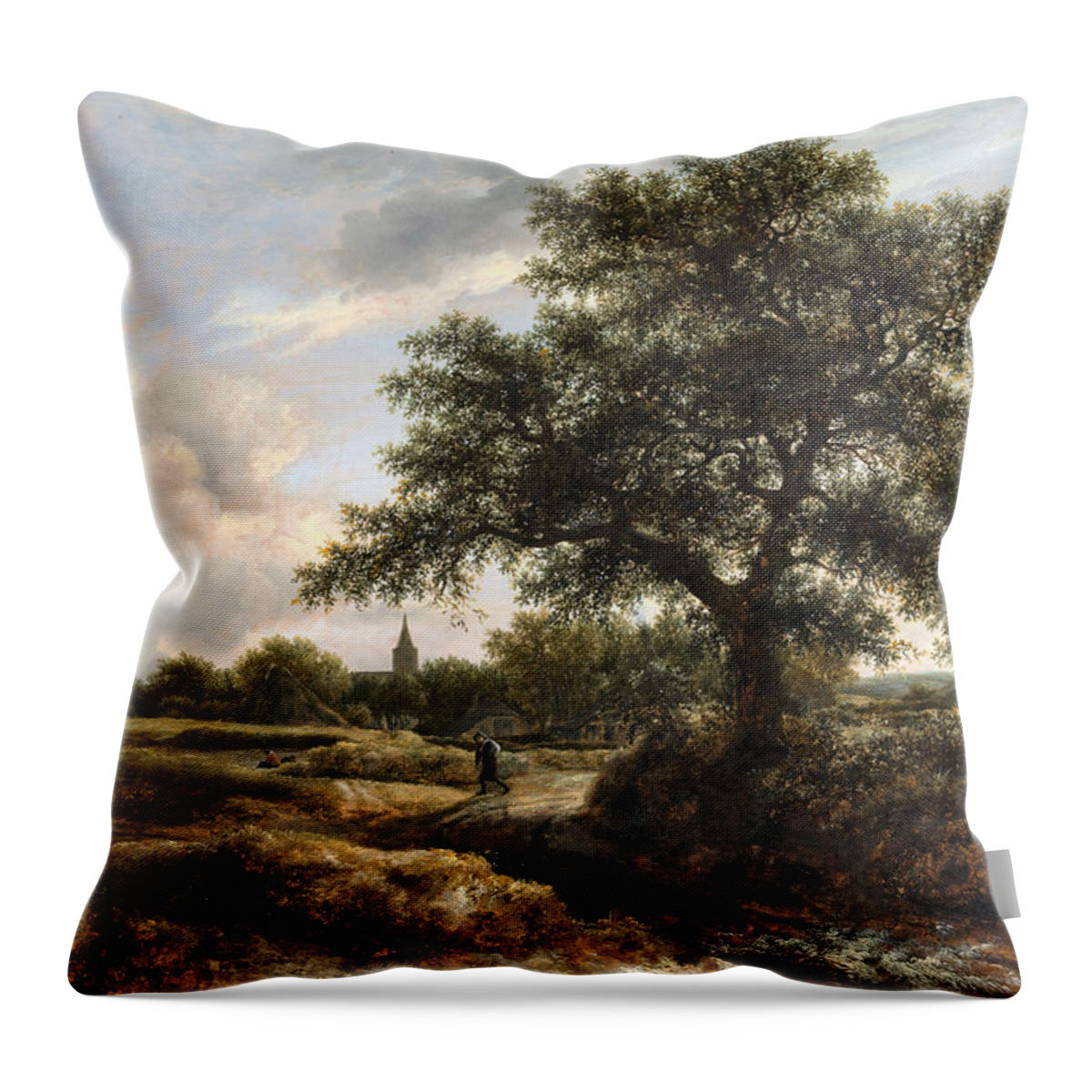 Hills Throw Pillow featuring the painting Landscape with a Village in the Distance by Jacob van Ruisdael