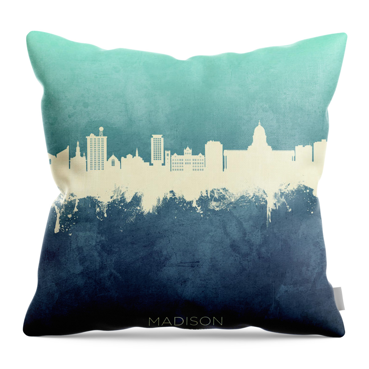 Madison Throw Pillow featuring the digital art Madison Wisconsin Skyline by Michael Tompsett