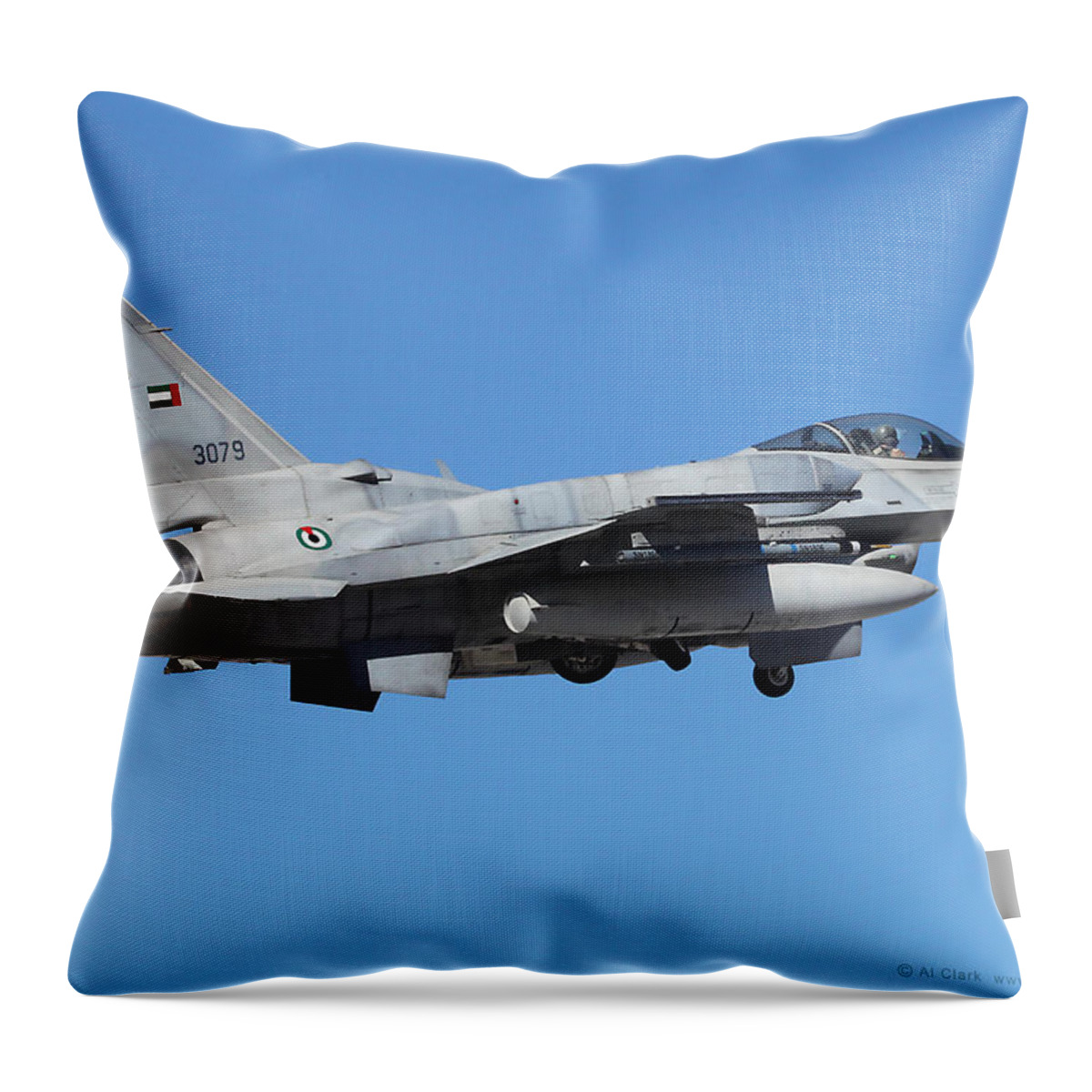Falcon Throw Pillow featuring the photograph UAE Block 60 F-16 Departing Nellis AFB by Custom Aviation Art
