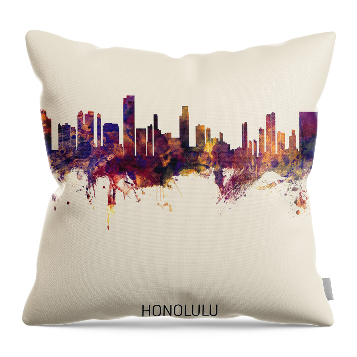 Honolulu Throw Pillow featuring the digital art Honolulu Hawaii Skyline by Michael Tompsett