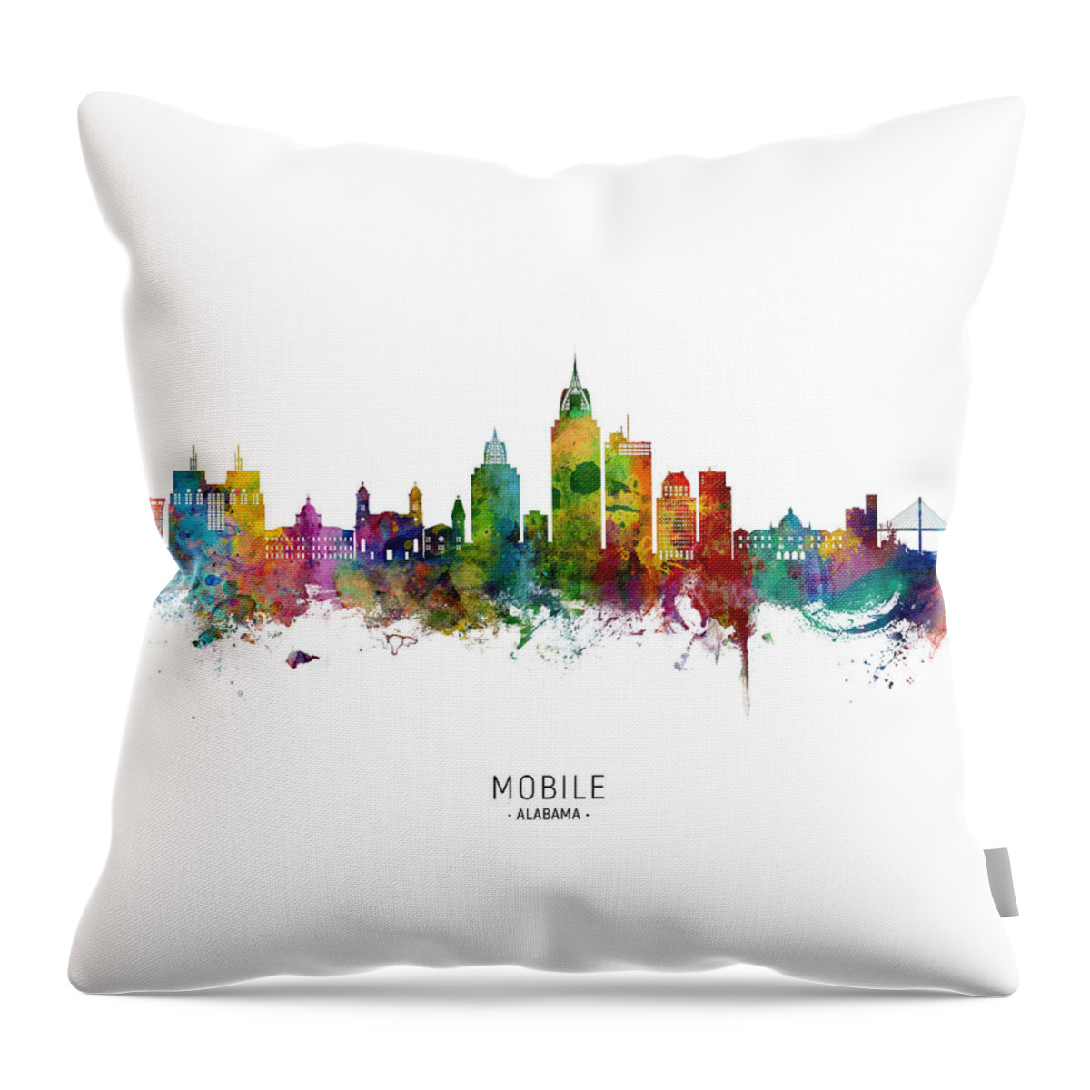 Mobile Throw Pillow featuring the digital art Mobile Alabama Skyline by Michael Tompsett