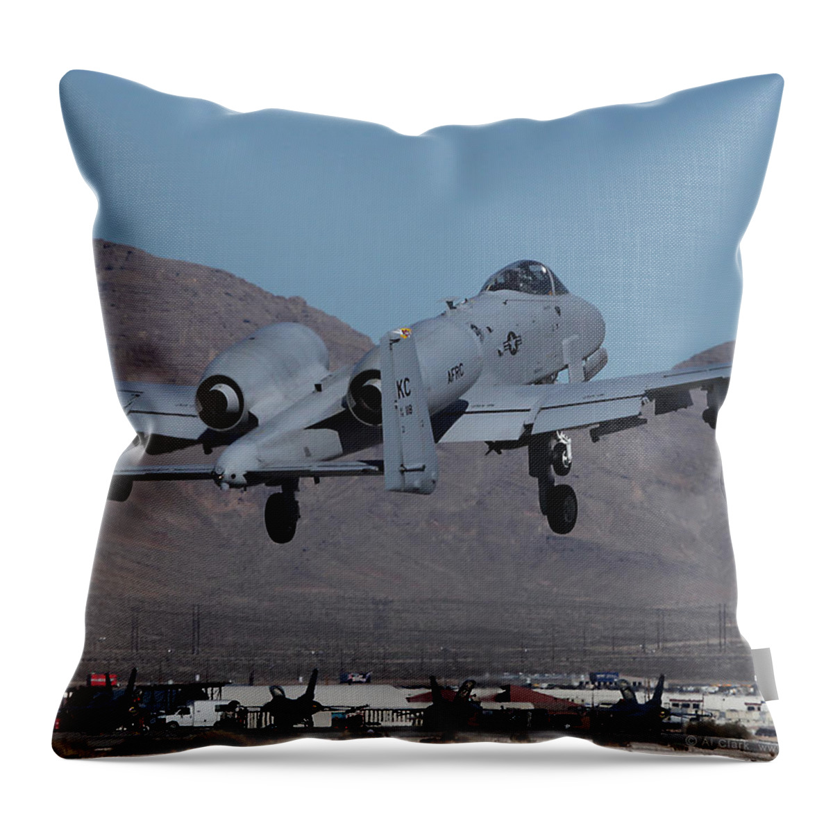 Warthog Throw Pillow featuring the photograph KC AFRC A-10 Warthog Departs Nellis by Custom Aviation Art