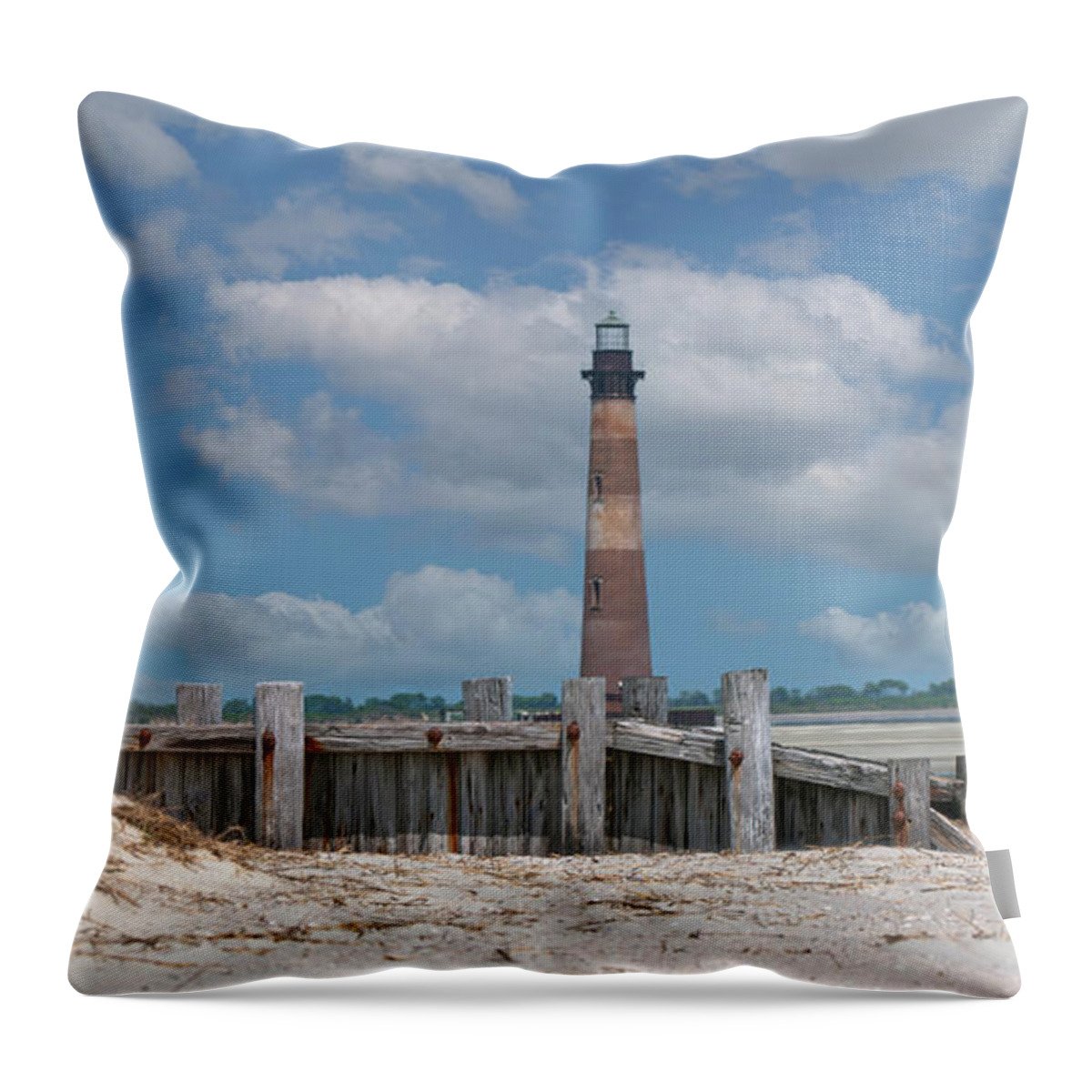 Morris Island Lighthouse Throw Pillow featuring the photograph Folly Beach - Morris Island Lighthouse - Charleston SC Lowcountry8247 by Dale Powell