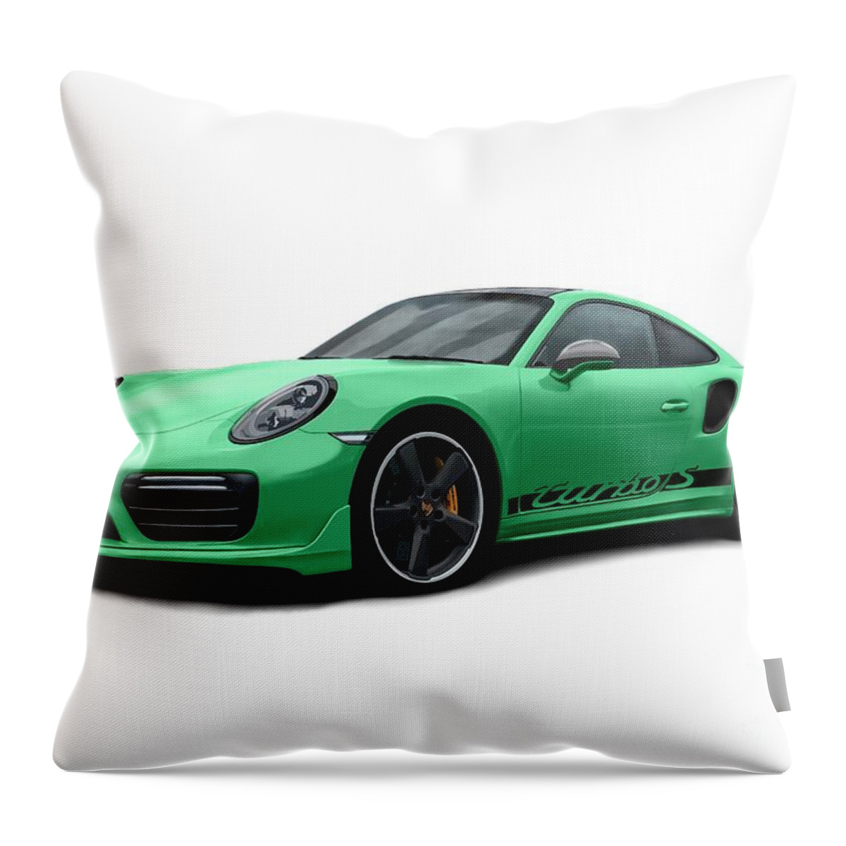 Sports Car Throw Pillow featuring the digital art 911 Turbo S Green by Moospeed Art