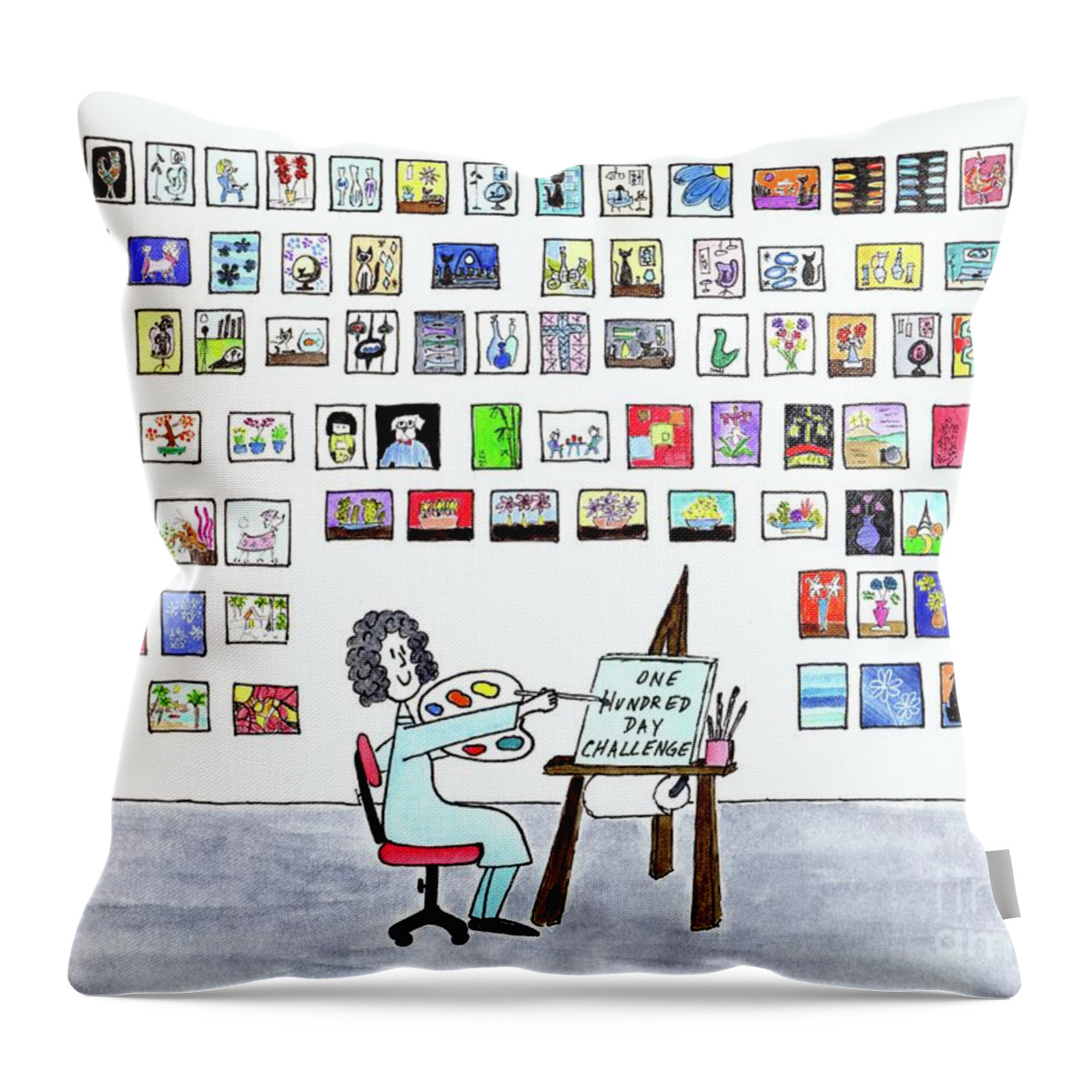 Artist Throw Pillow featuring the painting 99 Pieces of Art on the Wall by Donna Mibus