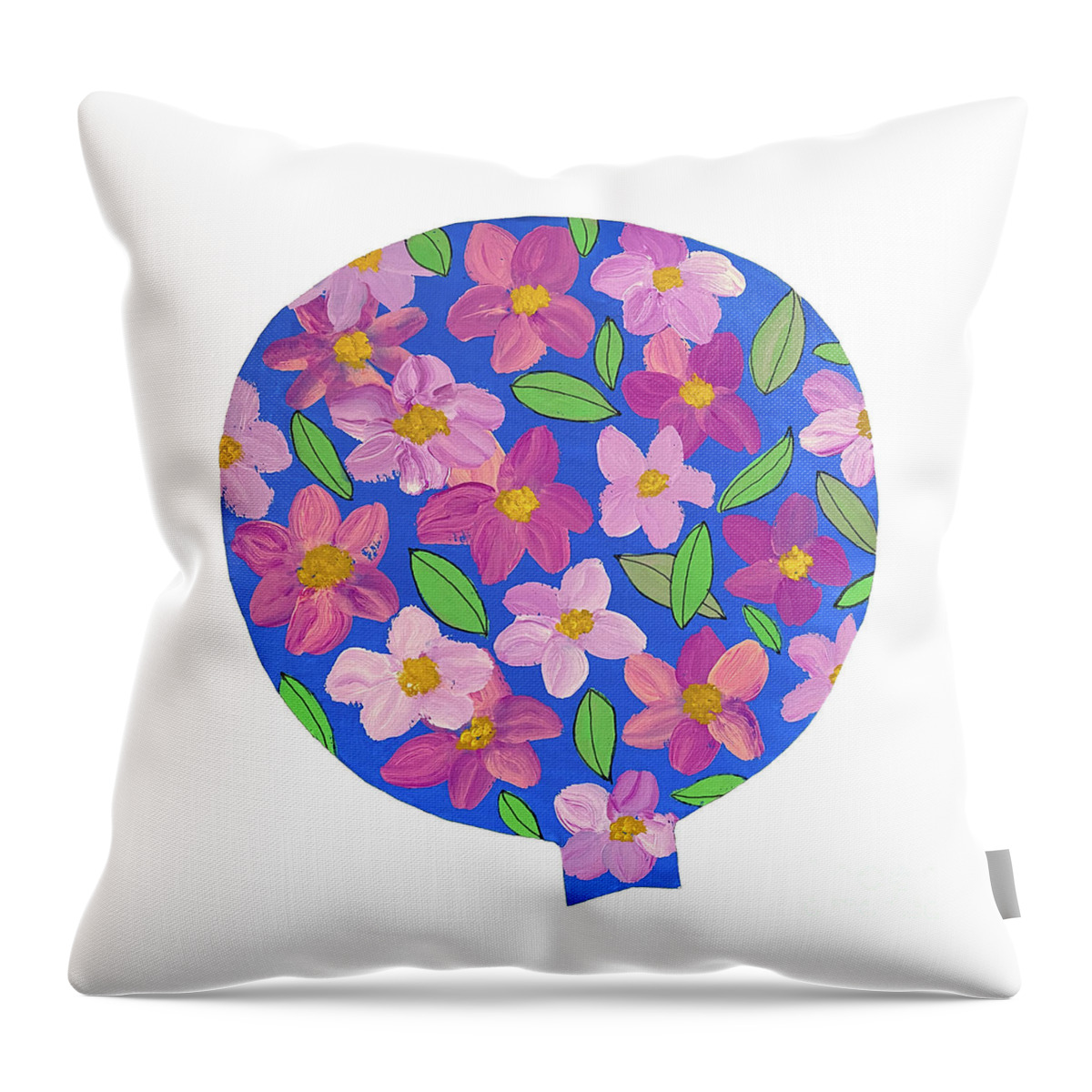 Floral Throw Pillow featuring the mixed media A Balloon with Flowers by Lisa Neuman