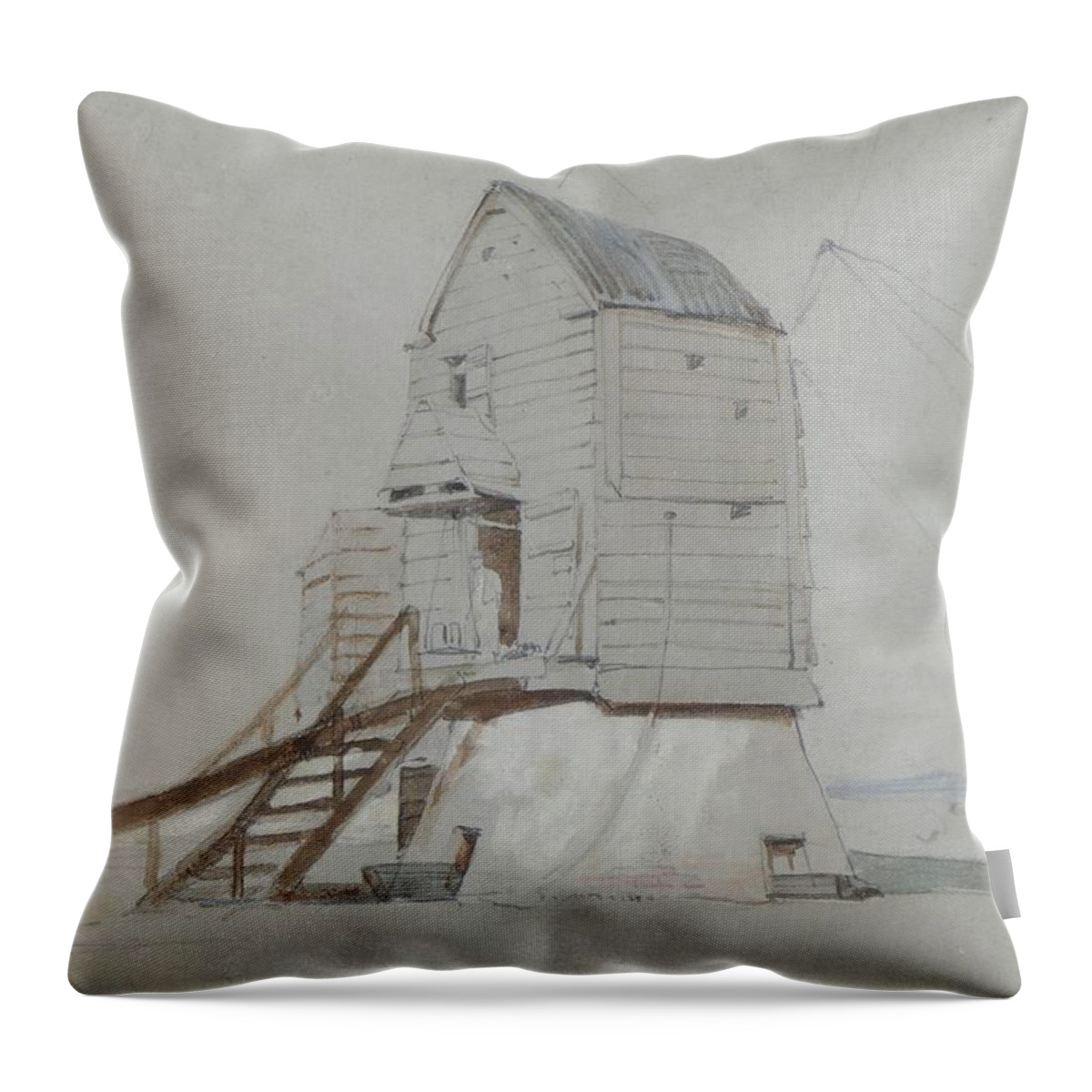 Poster Throw Pillow featuring the painting A Figure Beside A Windmill by MotionAge Designs