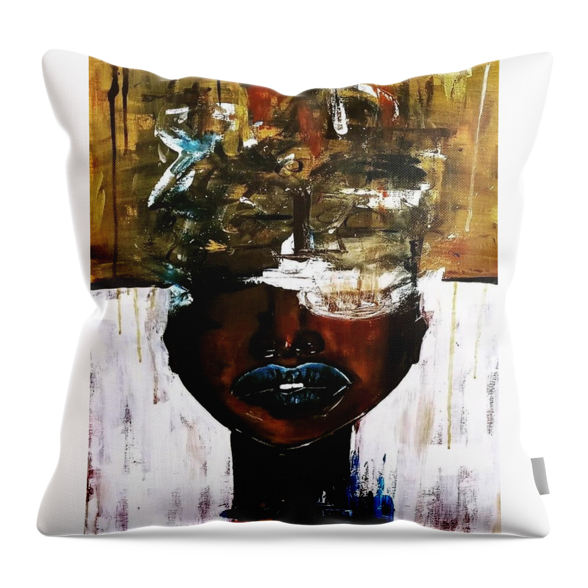 Fun Love Color Black Beauty Love Mind Soul Happy Throw Pillow featuring the painting A lot on her mind by Shemika Bussey