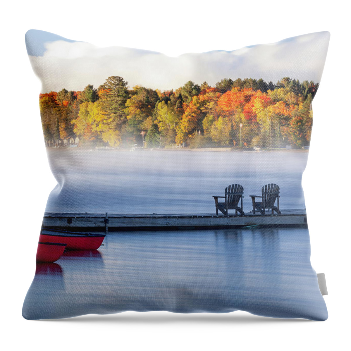 Algonquin Throw Pillow featuring the photograph A Misty Fall Morning by Manpreet Sokhi