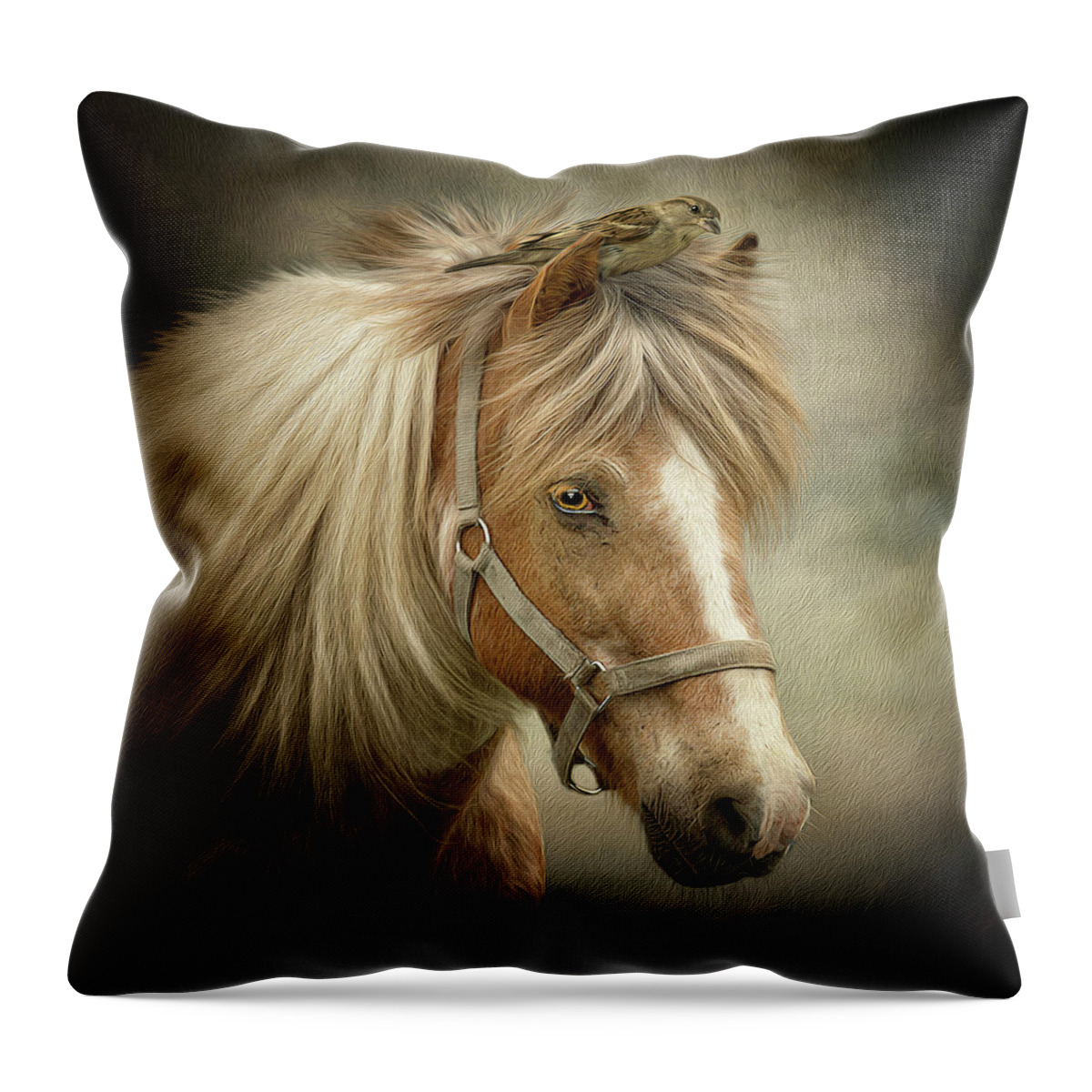 Icelandic Horse Throw Pillow featuring the digital art A Place to Hide by Maggy Pease