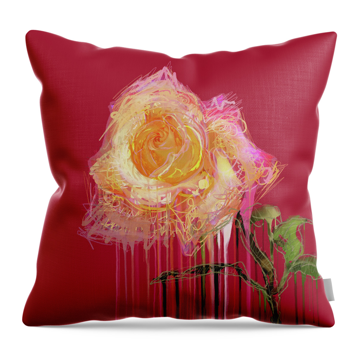 Rose Throw Pillow featuring the mixed media A Rose By Any Other Name - Red by Big Fat Arts