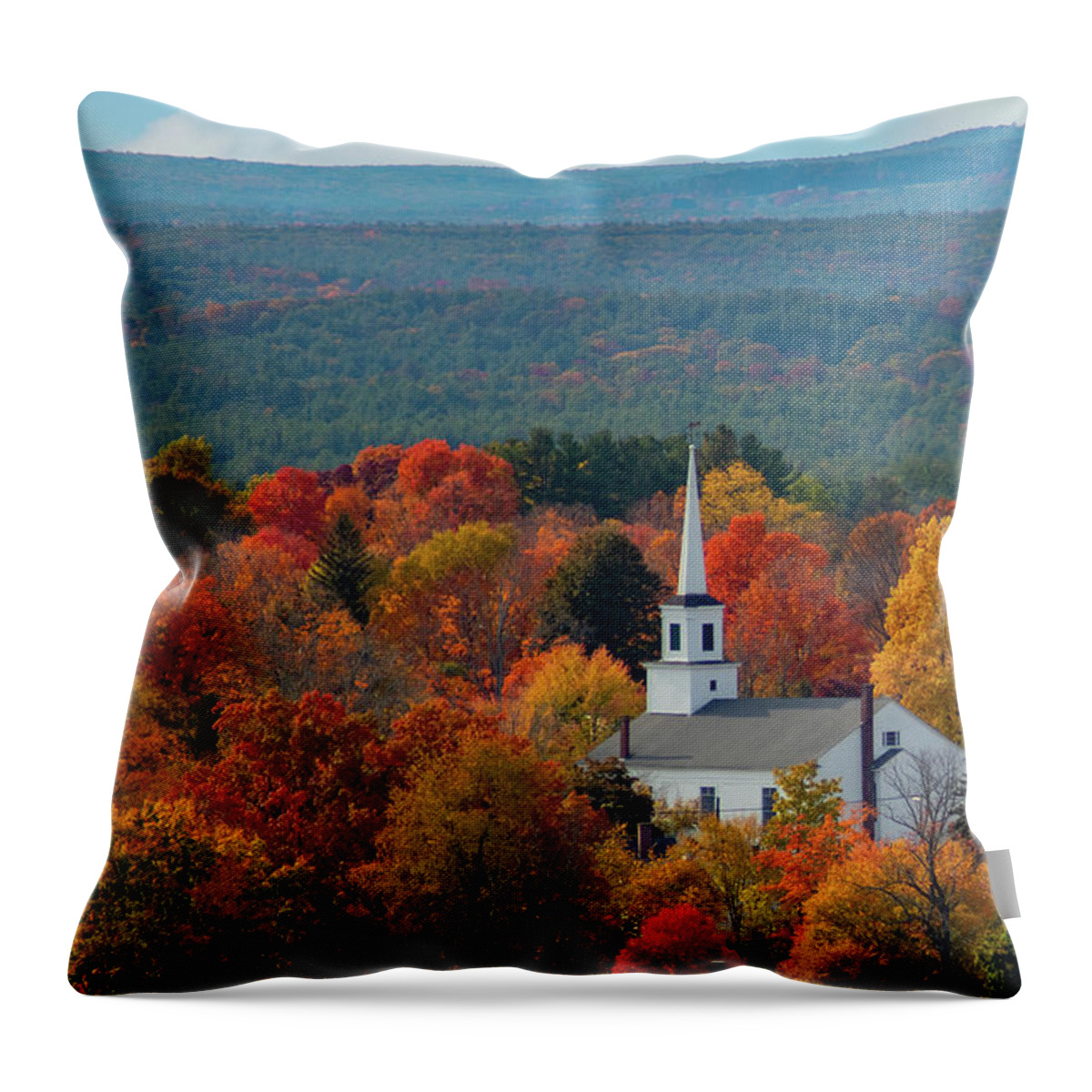 Autumn Fall Colors Throw Pillow featuring the photograph A Steeple Among the Maples by Jeff Folger