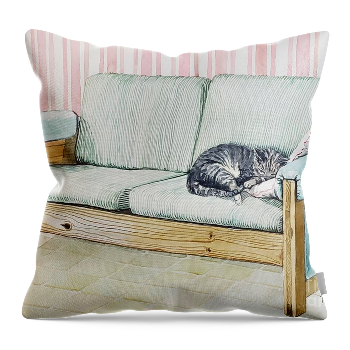 Still Life Throw Pillow featuring the painting A Study in Stripes by Merana Cadorette