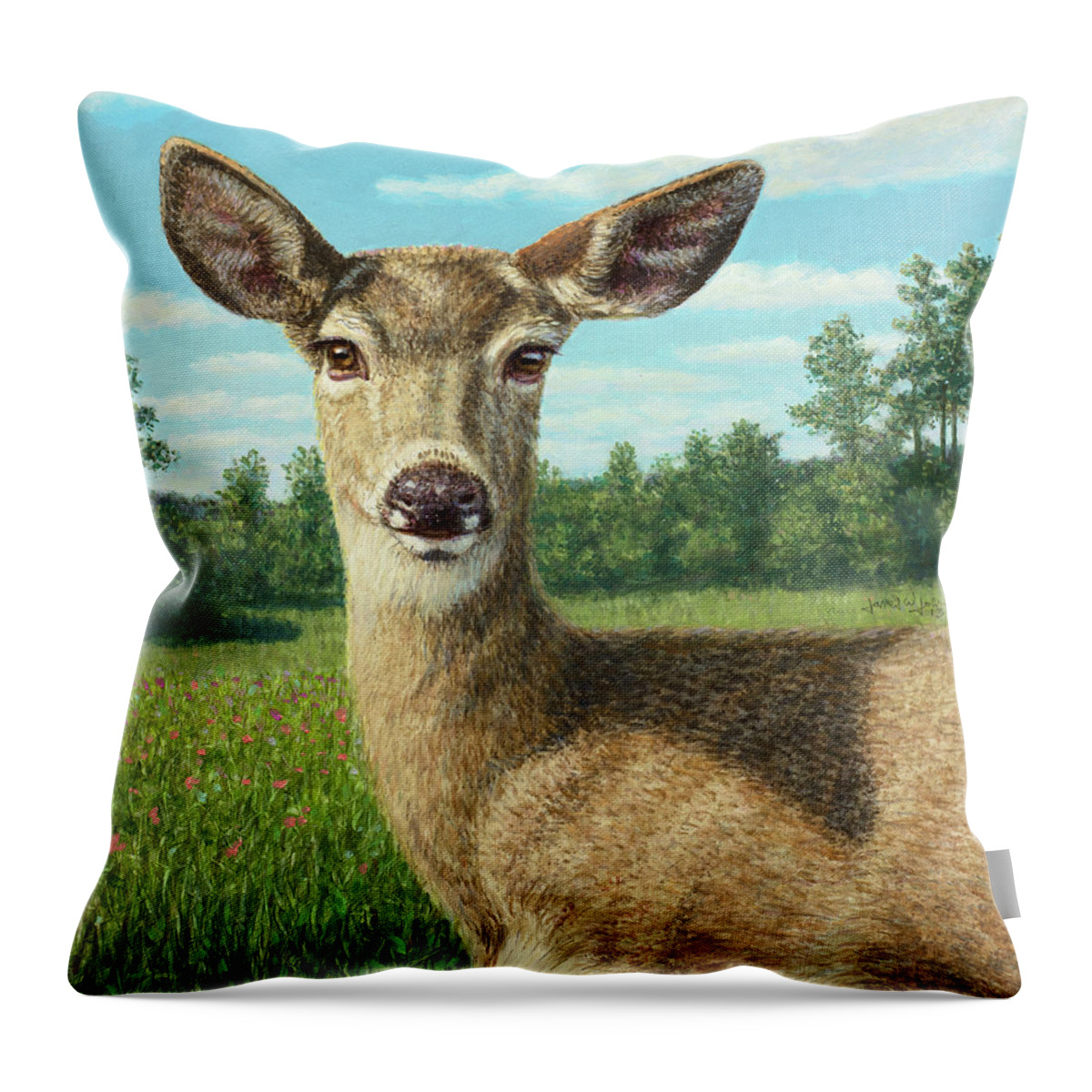 Sunny Throw Pillow featuring the painting A Sunny Doe by James W Johnson