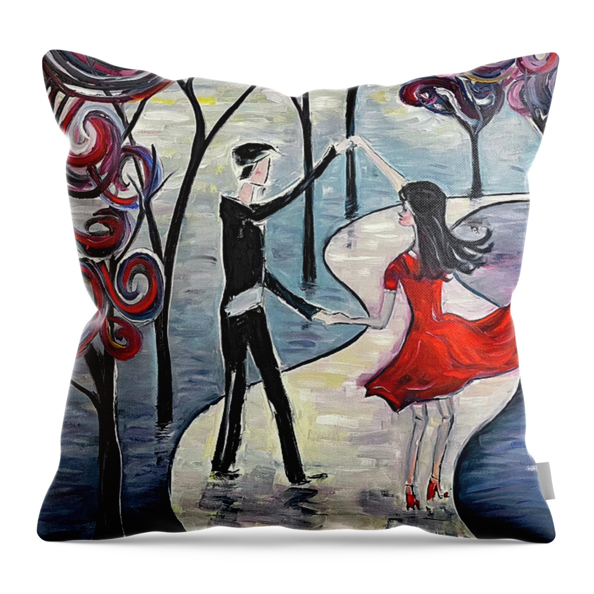 Romantic Couple Throw Pillow featuring the painting Dancing in the Moonlight by Roxy Rich