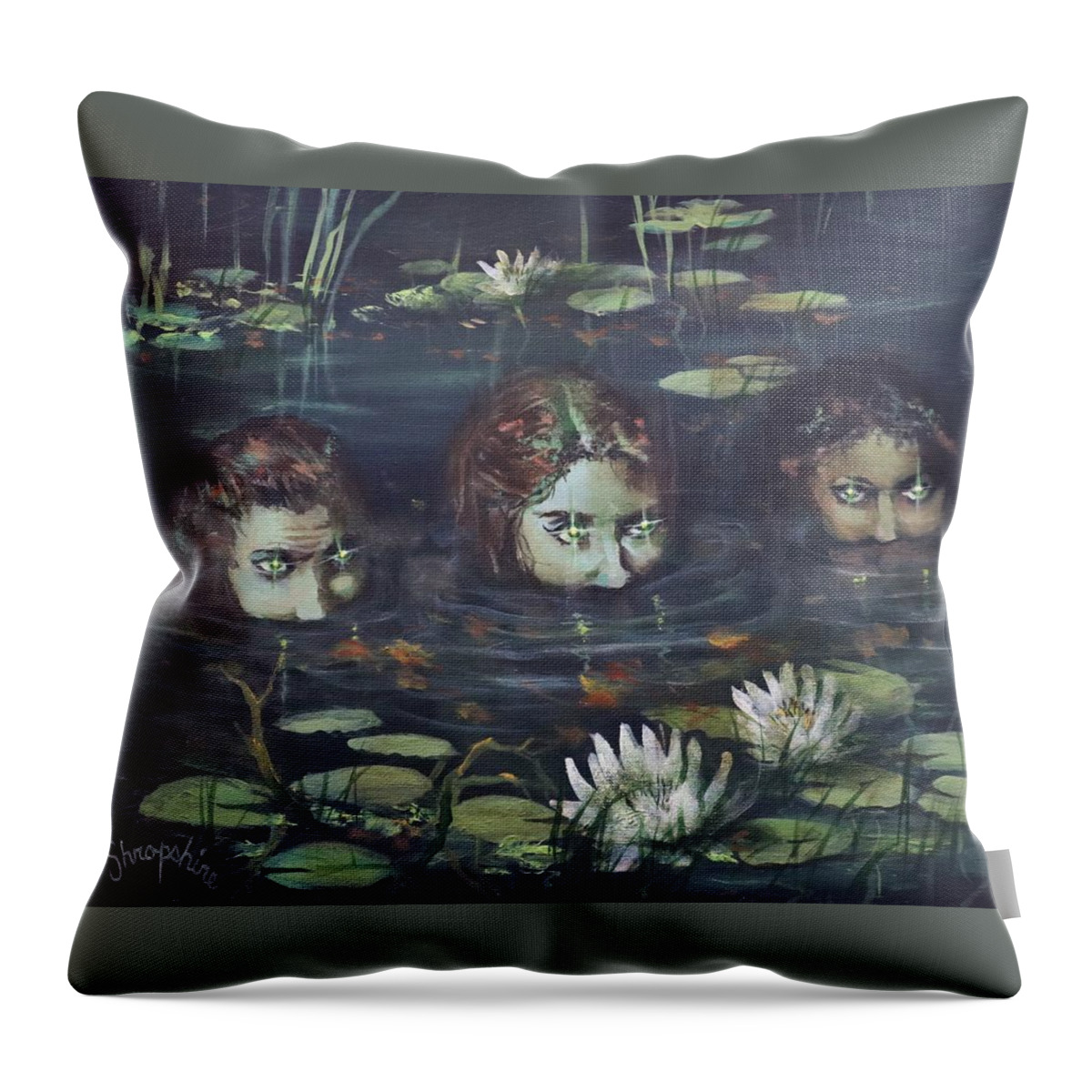  Halloween Throw Pillow featuring the painting A Trio of Witches by Tom Shropshire