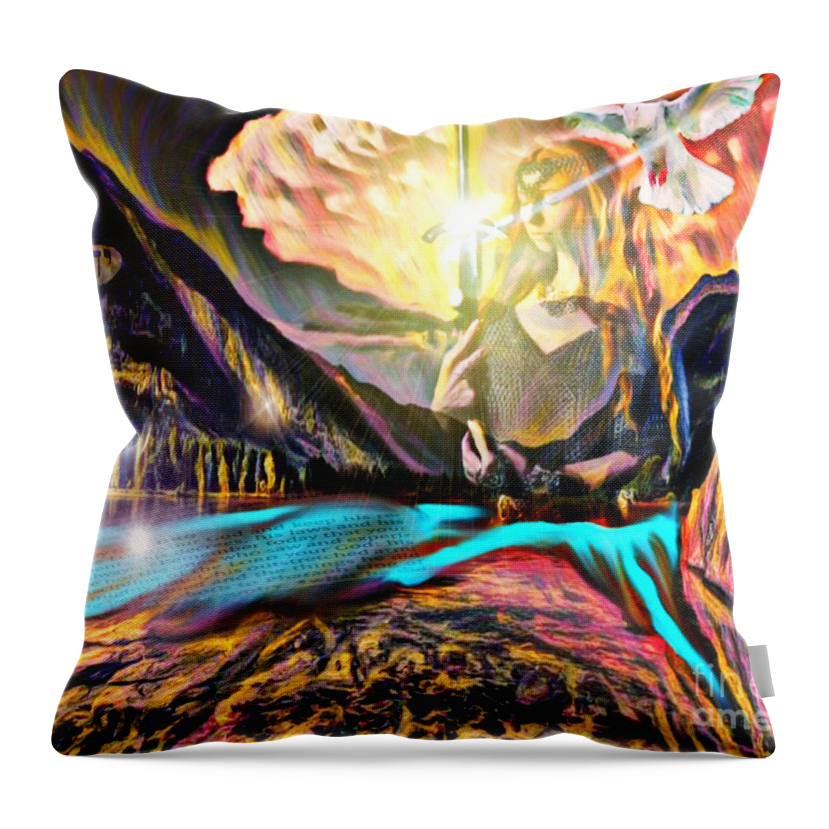 Prophetic Throw Pillow featuring the mixed media A Warrior Rest by Jessica Eli
