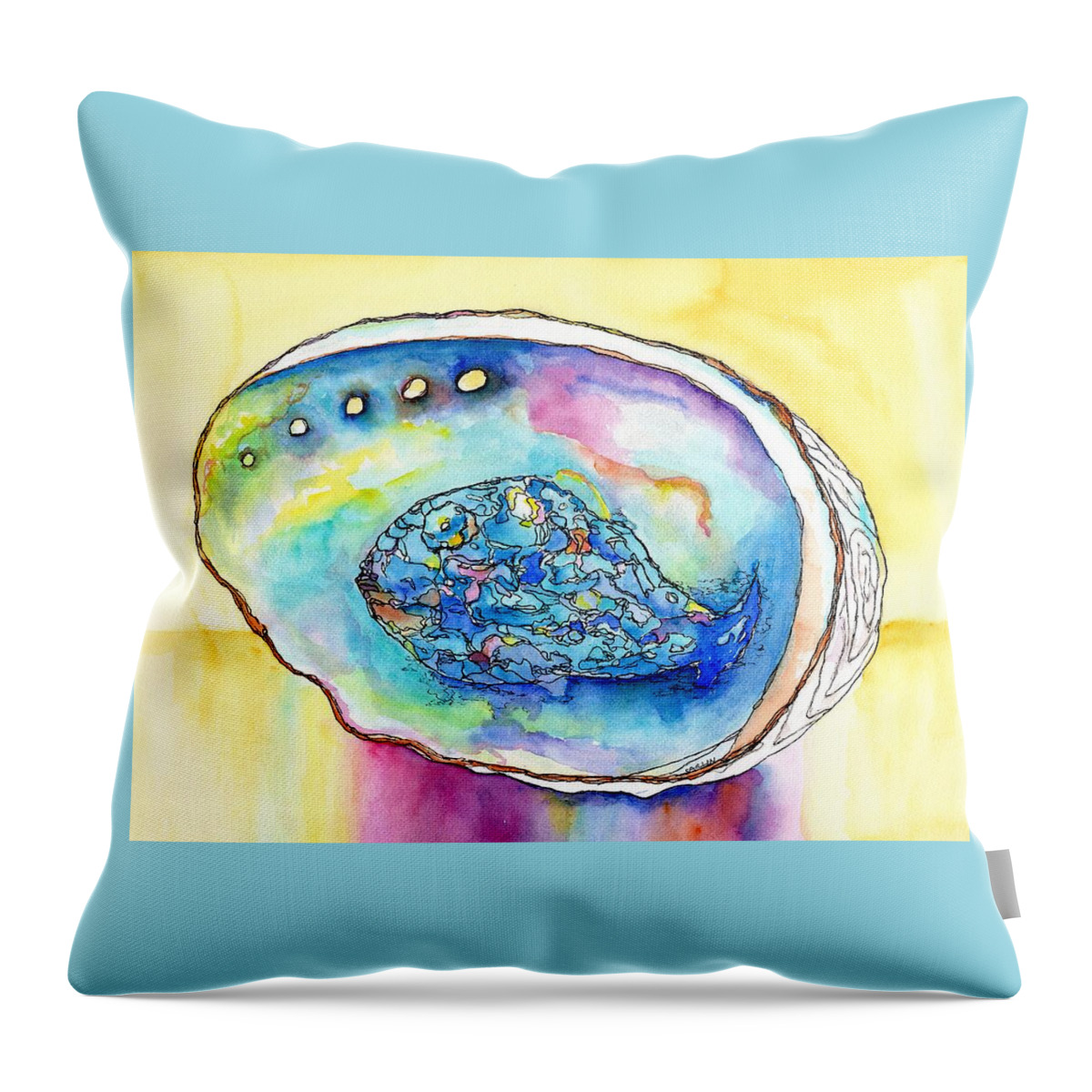 Shell Throw Pillow featuring the painting Abalone Shell Reflections by Carlin Blahnik CarlinArtWatercolor