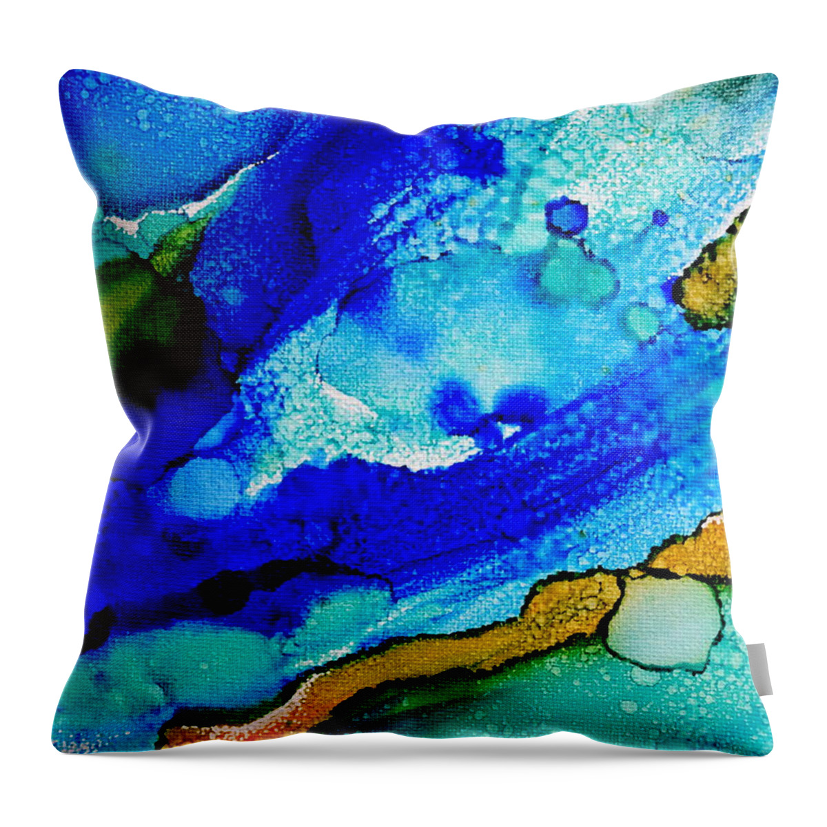 Abstract Throw Pillow featuring the painting Abstract 29 Blue by Lucie Dumas