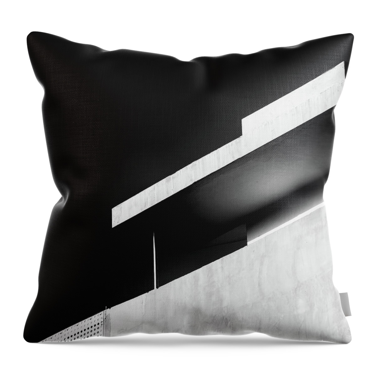 Black And White Throw Pillow featuring the photograph Abstract architecture design. Black and white futuristic exterior background. Black sky copy-space by Michalakis Ppalis