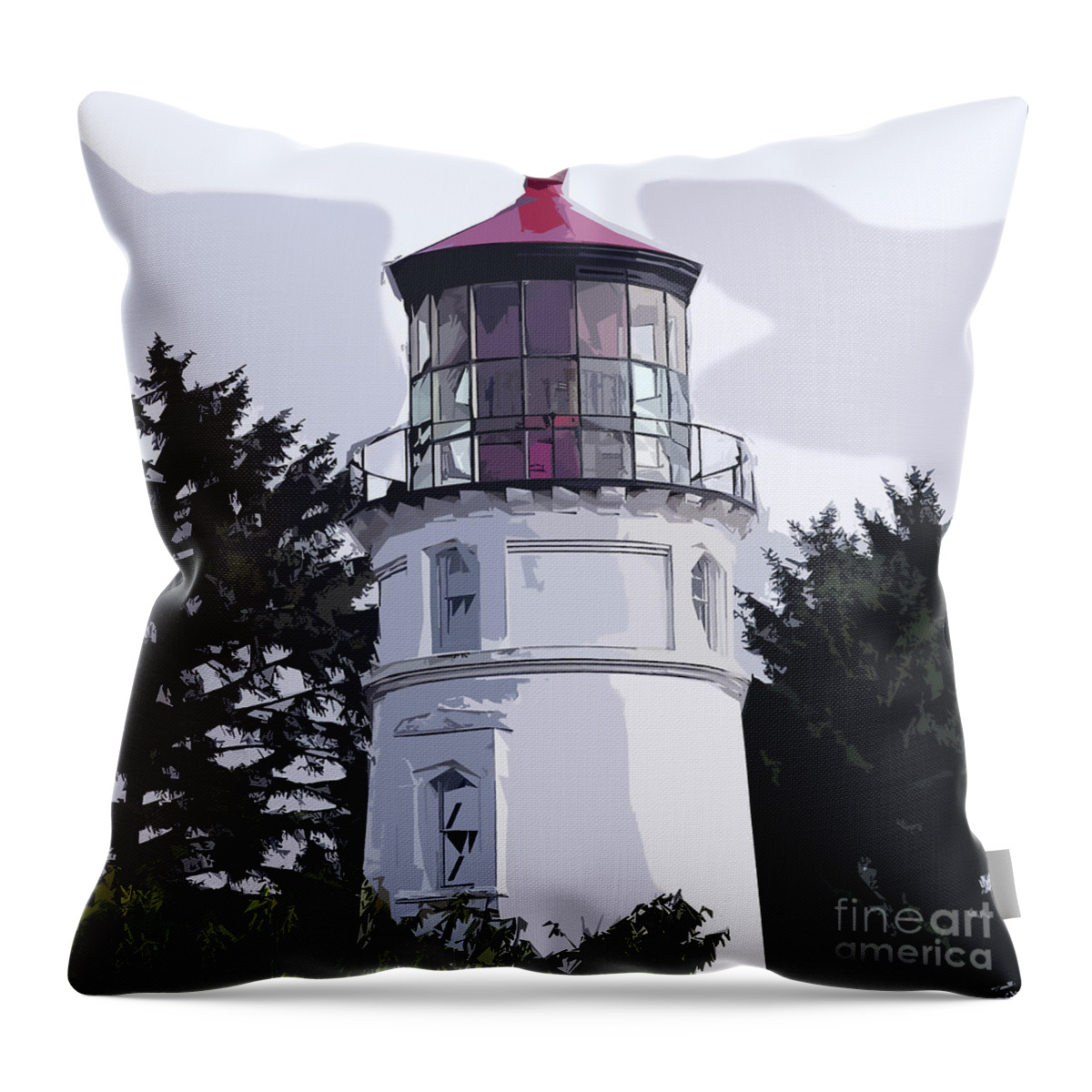 Cape-meares Throw Pillow featuring the digital art Abstract Cape Meares Lighthouse by Kirt Tisdale