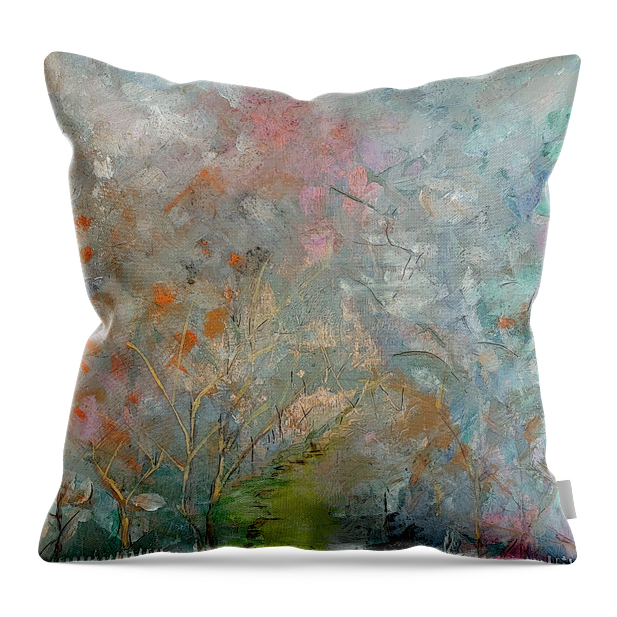 Landscape Throw Pillow featuring the painting Abstract Landscape with Fence by Lisa Kaiser