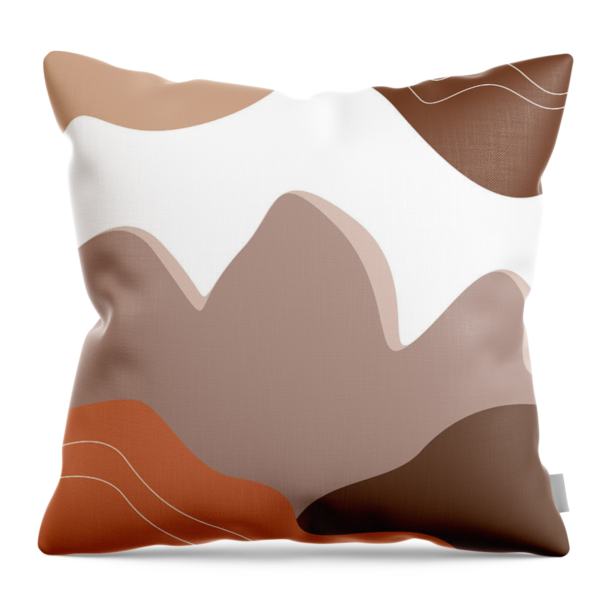 Mountains Throw Pillow featuring the mixed media Abstract Mountains 03 - Modern, Minimal, Contemporary Abstract - Terracotta Brown - Landscape by Studio Grafiikka