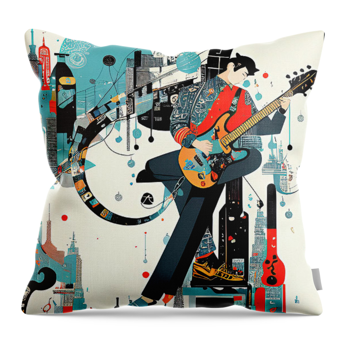 Music City Throw Pillow featuring the digital art Abstract Music City Art Guitar by Ginette Callaway