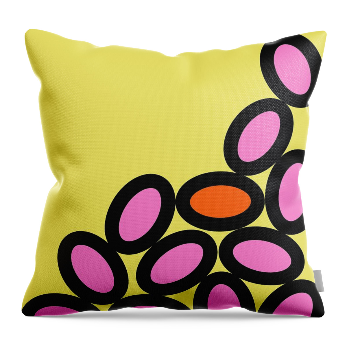Abstract Throw Pillow featuring the digital art Abstract Ovals on Yellow by Donna Mibus