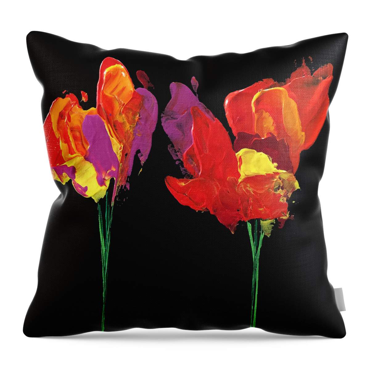 Flowers Throw Pillow featuring the painting Abstract Pals by Linda Bailey
