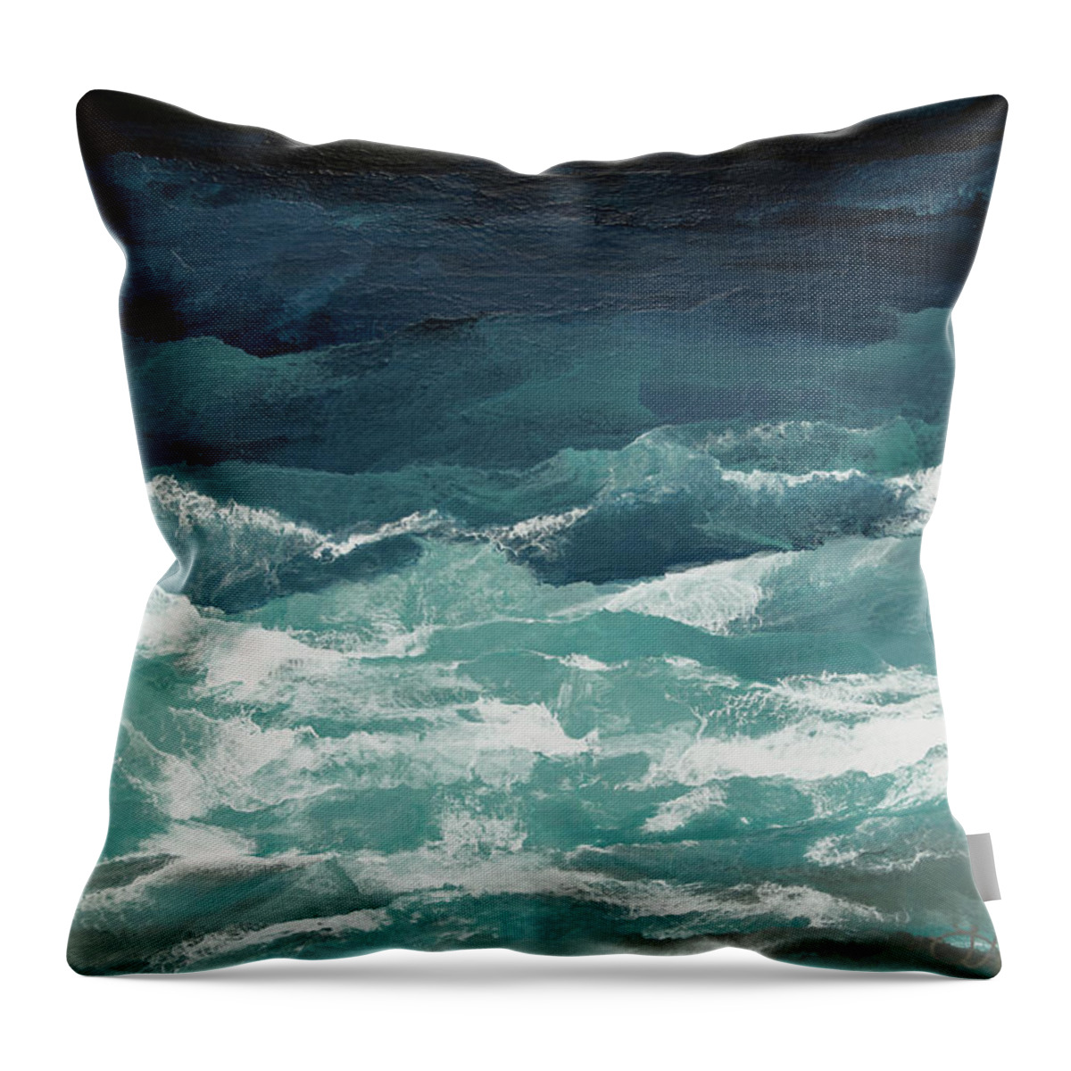  Abstract Seascape Throw Pillow featuring the painting Abundant as the Seas by Linda Bailey