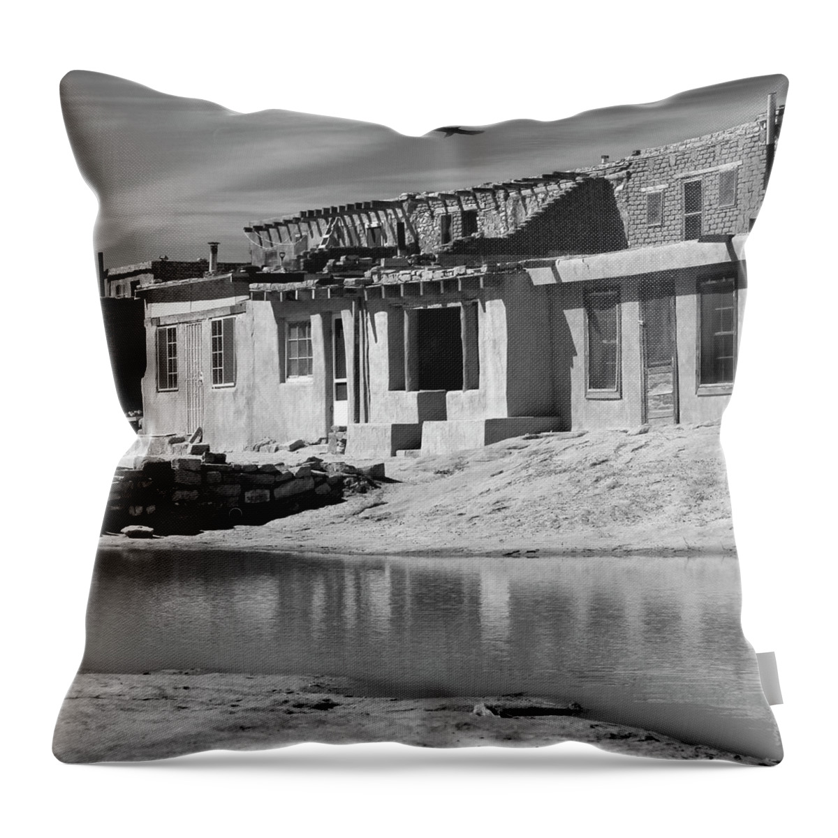 Acoma Pueblo Throw Pillow featuring the photograph Acoma Pueblo Adobe Homes B W by Mike McGlothlen
