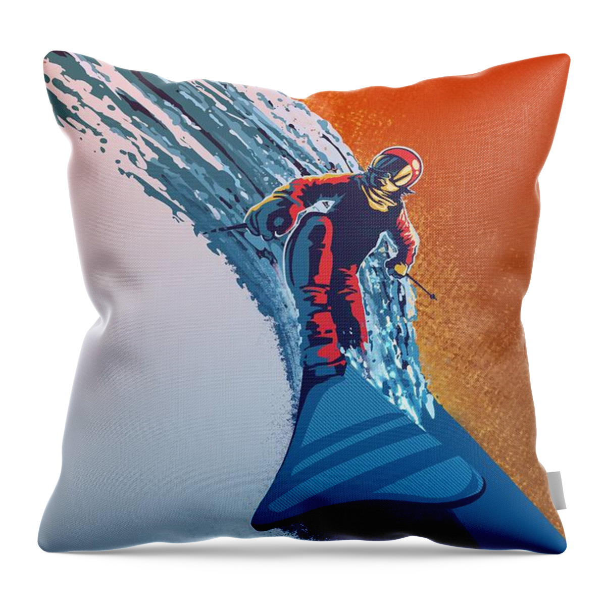 Ski Art Throw Pillow featuring the painting Addicted to Powder by Sassan Filsoof