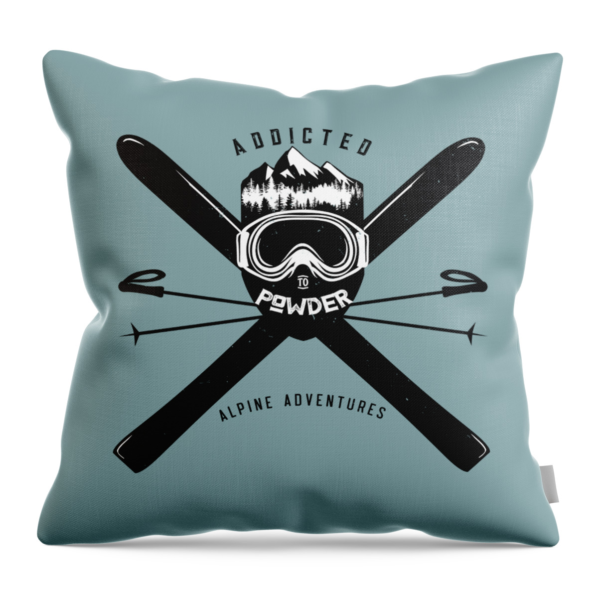 Distressed Ski Badge Throw Pillow featuring the painting Addicted to Powder ski Badge by Sassan Filsoof