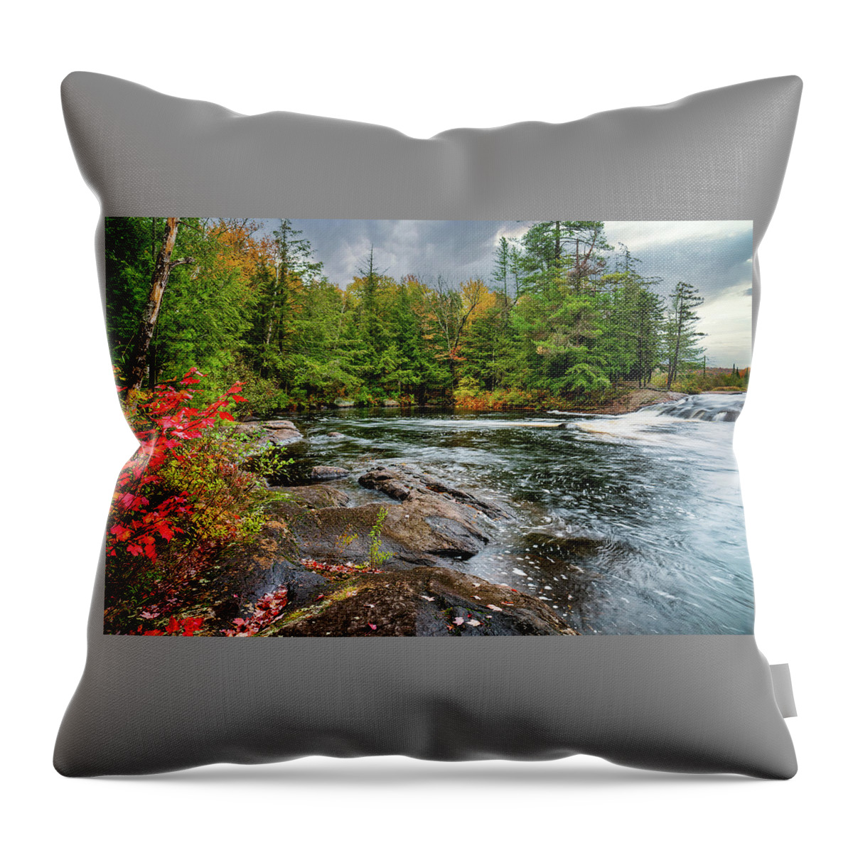 Fall Throw Pillow featuring the photograph Adirondacks Autumn at Bog River Falls 2 by Ron Long Ltd Photography