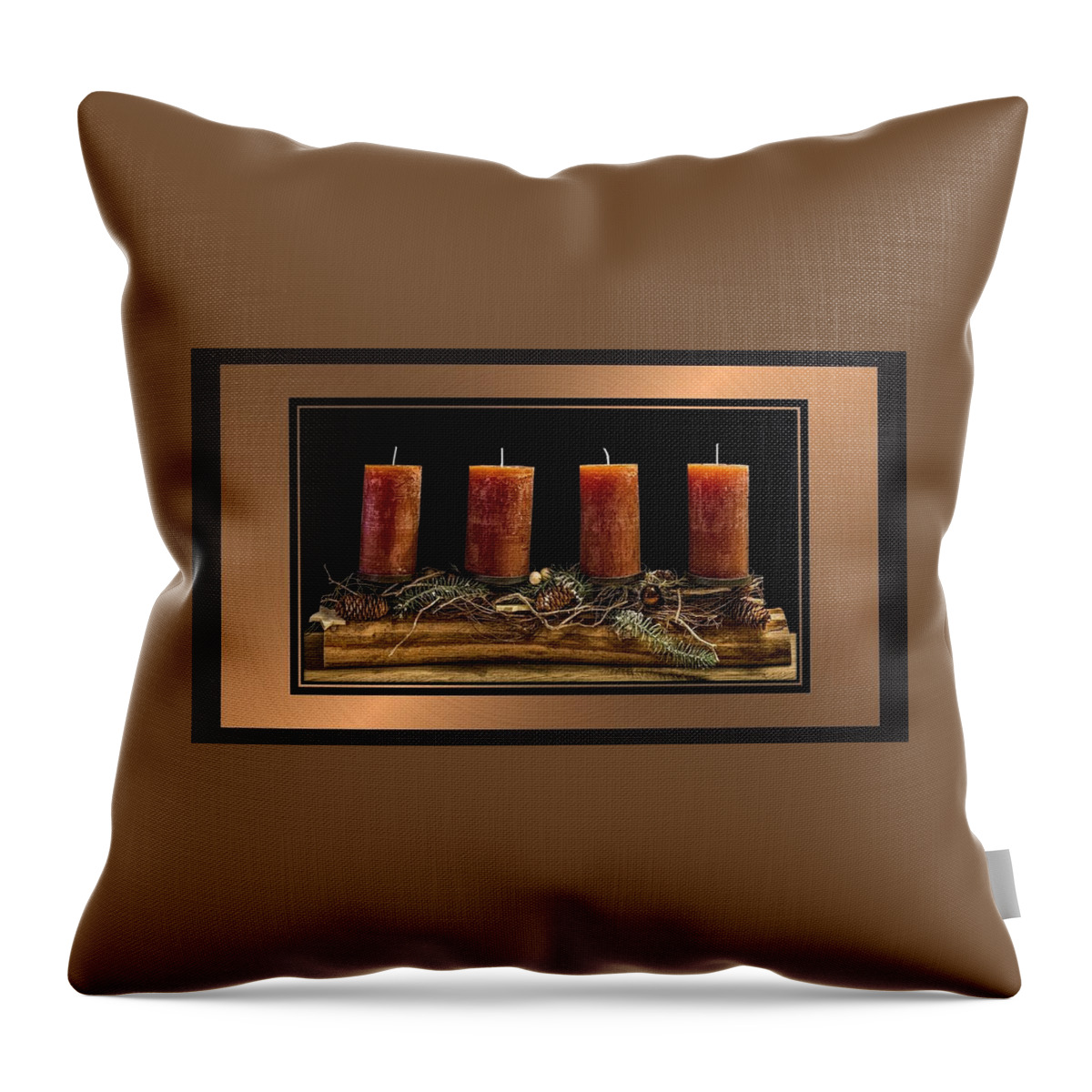 Advent Throw Pillow featuring the mixed media Advent Wreath in Bronze by Nancy Ayanna Wyatt