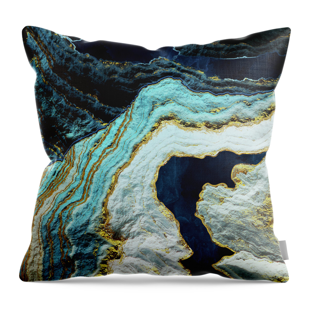 Gold Throw Pillow featuring the digital art Aerial Ocean Abstract by Spacefrog Designs