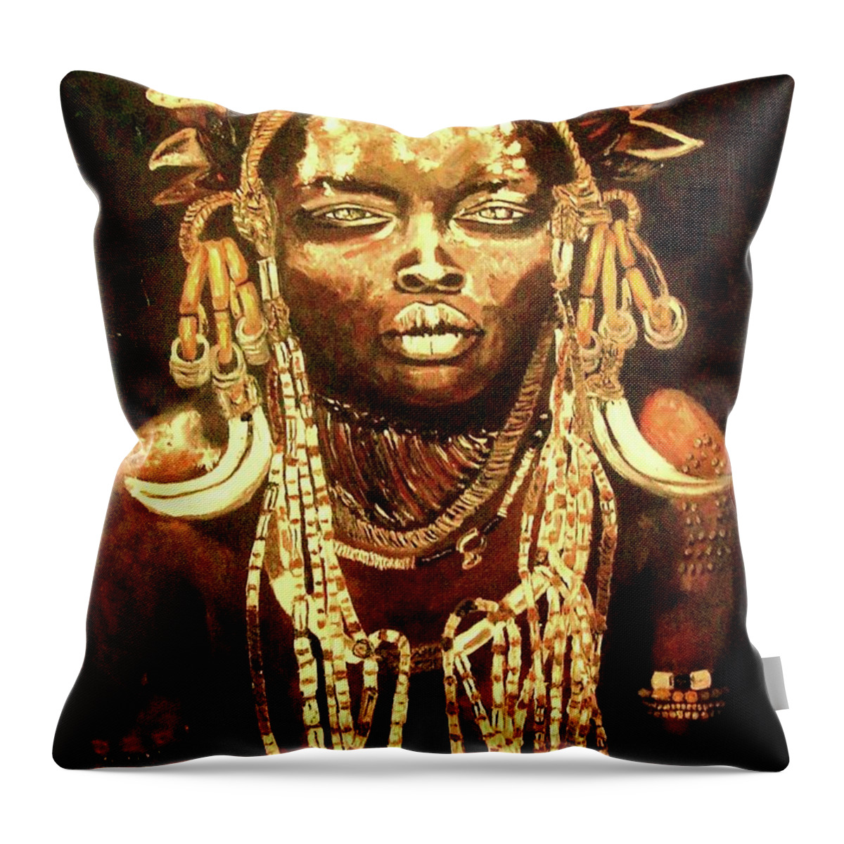 Africa Throw Pillow featuring the painting African Beauty by Kowie Theron