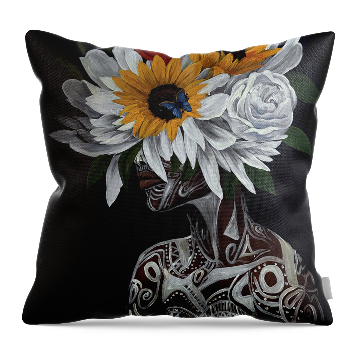 Rmo Throw Pillow featuring the painting African Blossom by Ronnie Moyo