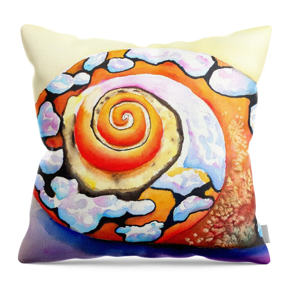 Shell Throw Pillow featuring the painting African Turbo Shell by Carlin Blahnik CarlinArtWatercolor