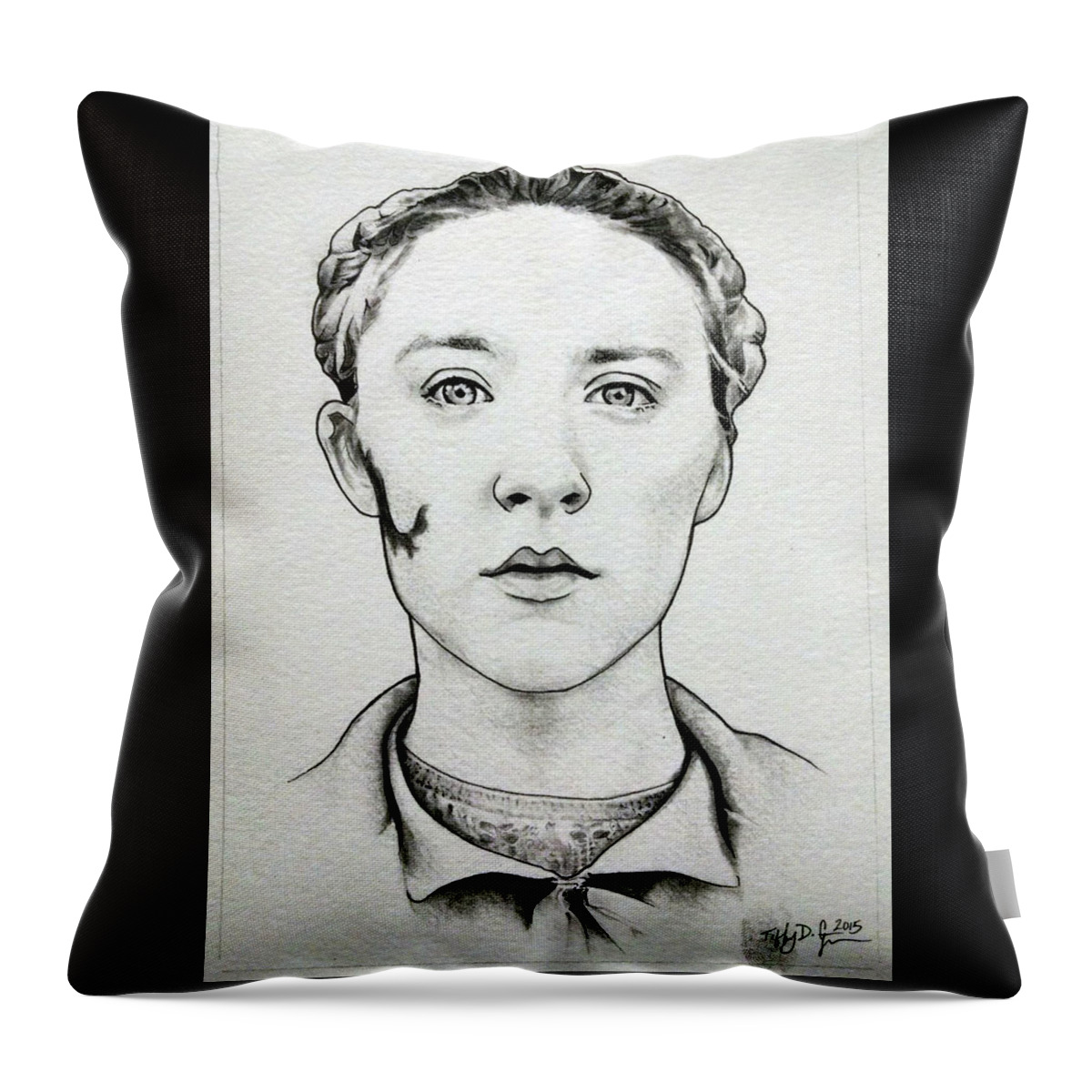 Agatha Throw Pillow featuring the drawing Agatha by Tiffany DiGiacomo