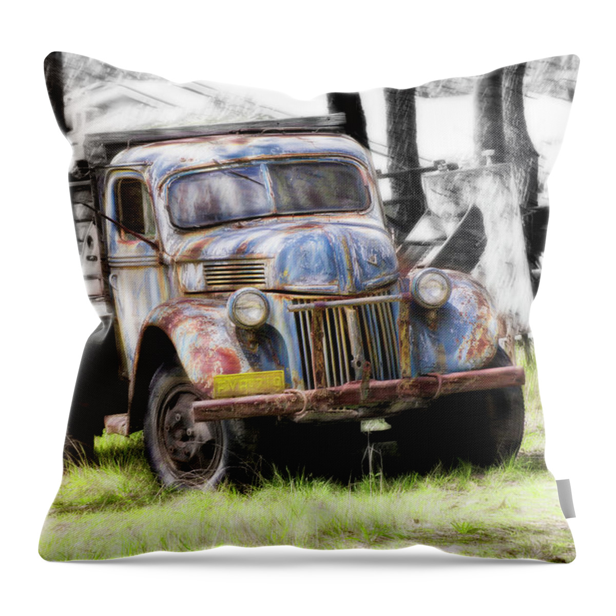 Vintage Truck Photo Prints Throw Pillow featuring the digital art Aged 01 by Kevin Chippindall
