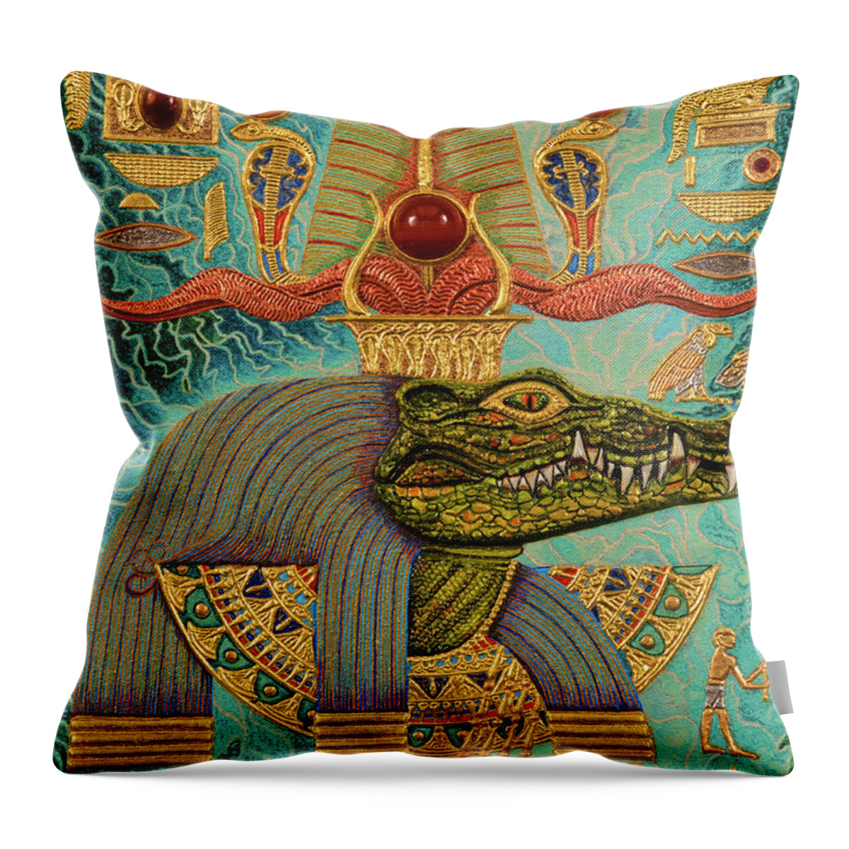 Ancient Throw Pillow featuring the mixed media Akem-Shield of Sobek-Ra Lord of Terror by Ptahmassu Nofra-Uaa