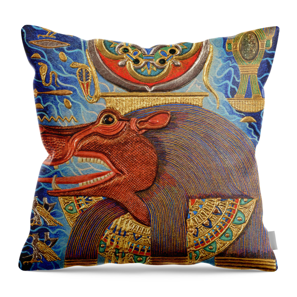 Ancient Throw Pillow featuring the mixed media Akem-Shield of Taweret Who Belongs to the Doum Palm by Ptahmassu Nofra-Uaa
