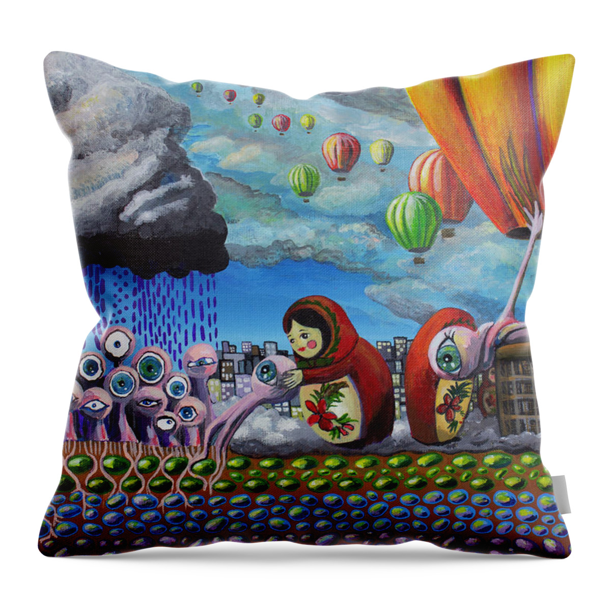 Wake Throw Pillow featuring the painting Alarm Clock by Mindy Huntress