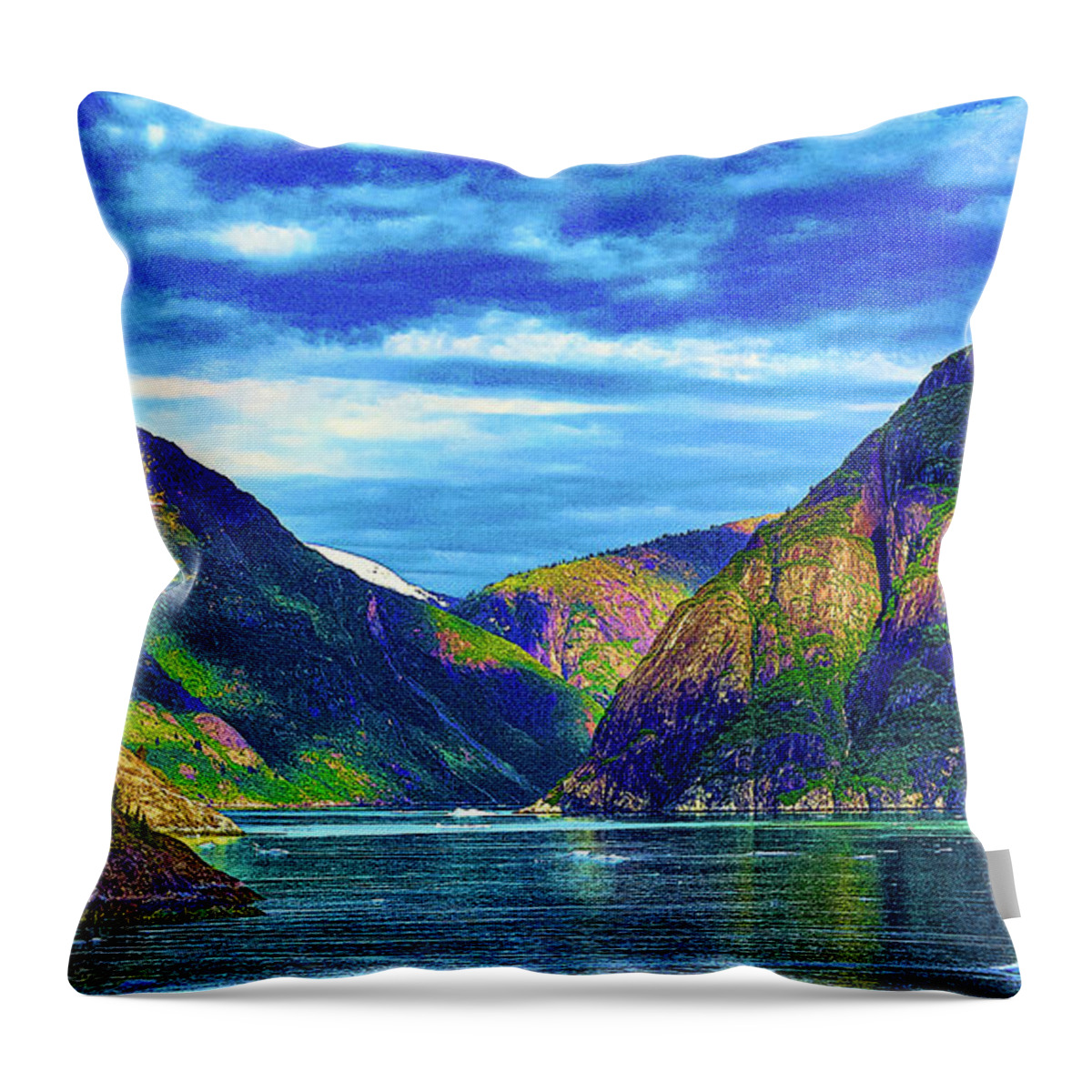 Alaska Throw Pillow featuring the digital art Alaska Inside Passage by SnapHappy Photos