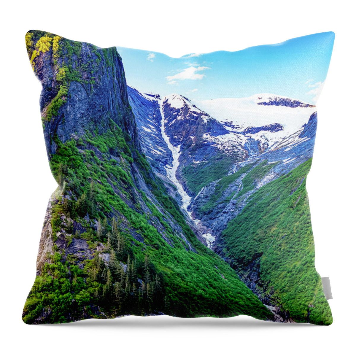 Alaska Throw Pillow featuring the digital art Alaska Inside Passage frozen waterfall by SnapHappy Photos