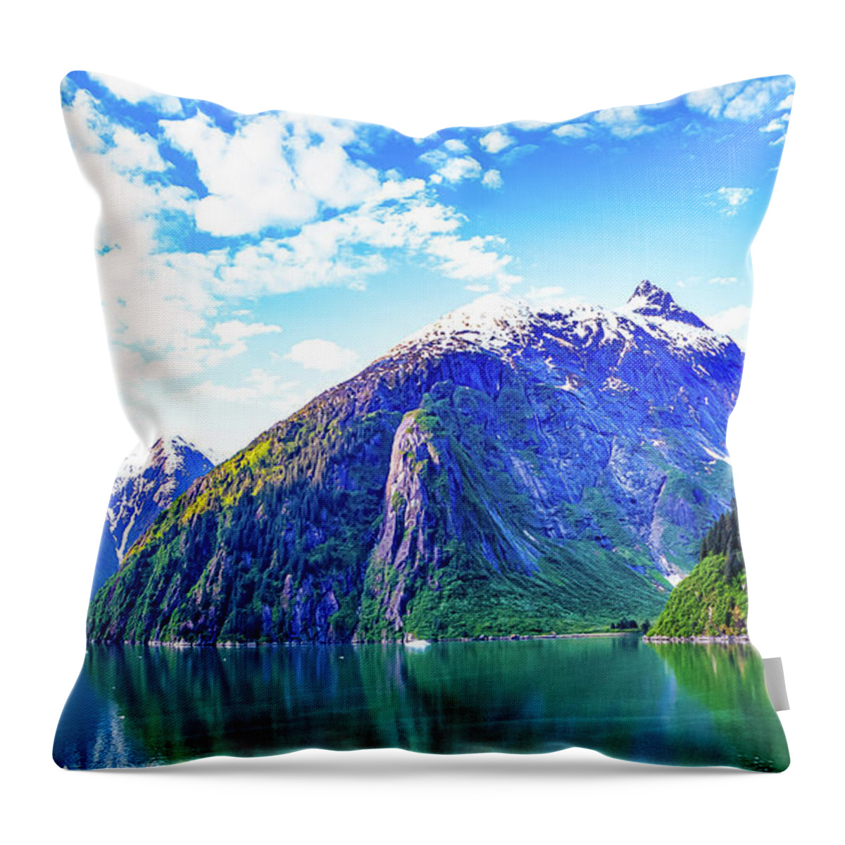 Alaska Throw Pillow featuring the digital art Alaska Inside Passage wide by SnapHappy Photos