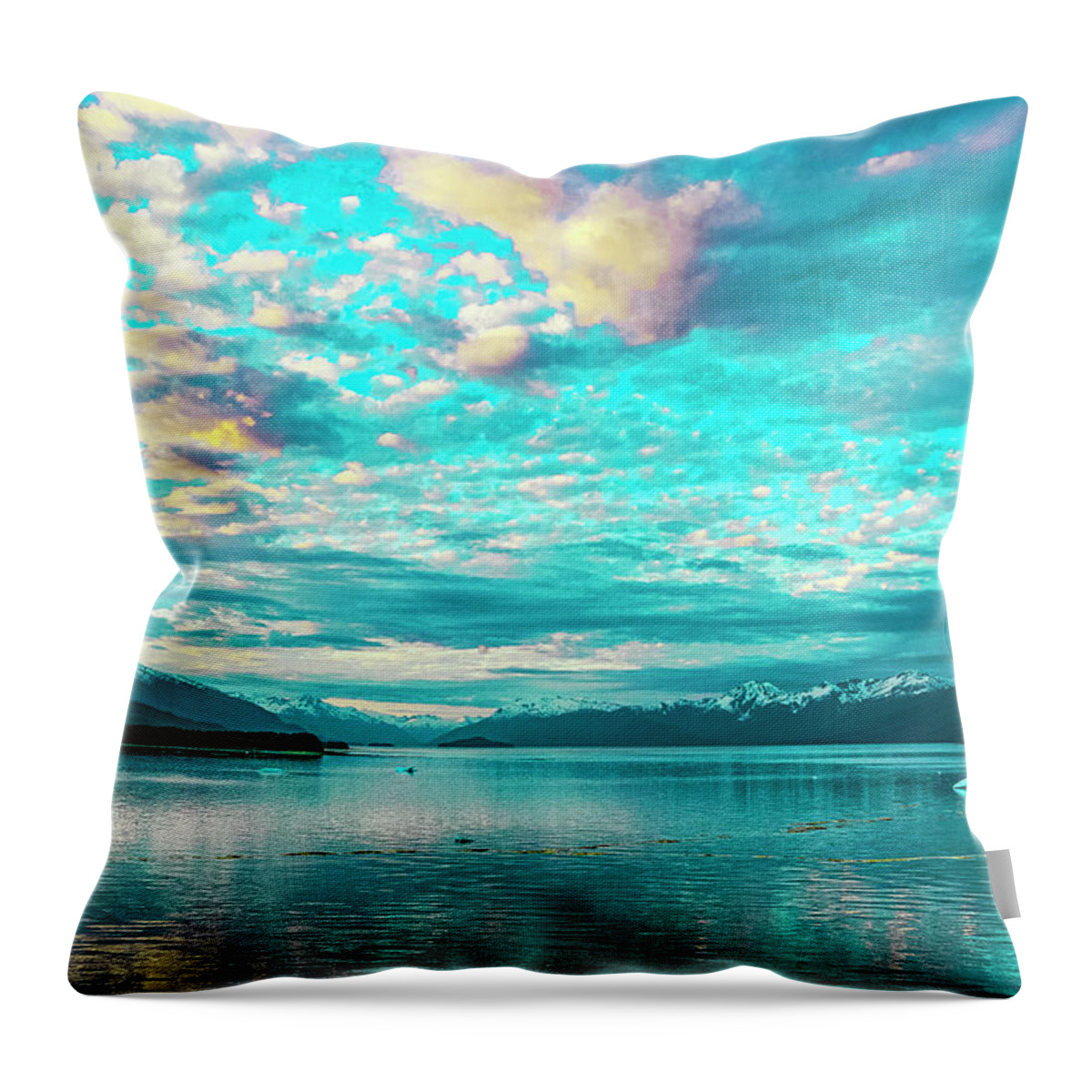 Alaska Throw Pillow featuring the digital art Alaska Sunset Inside Passage by SnapHappy Photos
