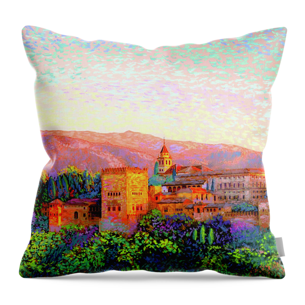 Spain Throw Pillow featuring the painting Alhambra, Granada, Spain by Jane Small